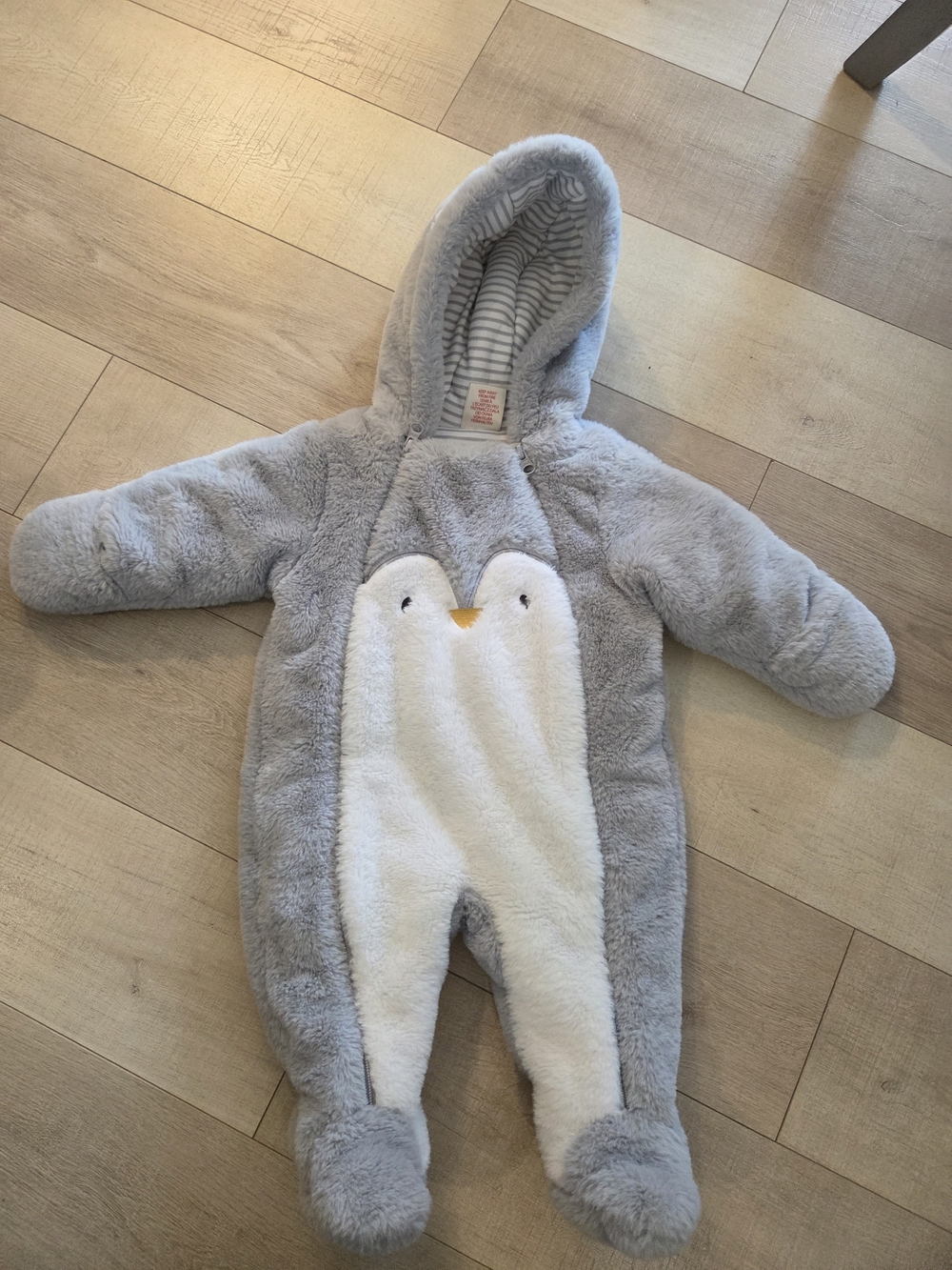 Cozy Grey Penguin Hooded One-Piece Footie for Kids